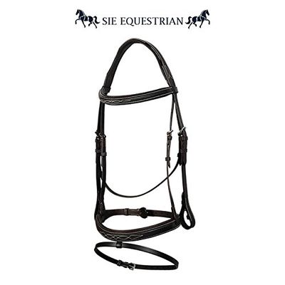 SIE EQUESTRIAN Fancy Stitching Padded Leather Horse Bridle Bridles (Black, Pony)