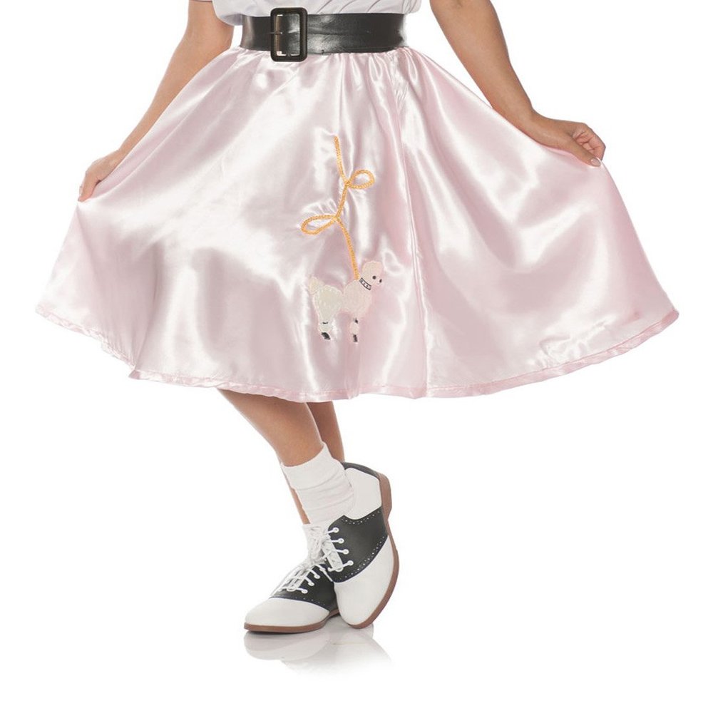 Underwraps Satin Poodle Skirt - Pink A 1950's Inspired Style Satin Elastic Waist Skirt with Embroidered Poodle Patch