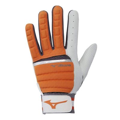 Mizuno B-130 Adult Baseball Batting Glove, Orange-Charcoal, X-Large