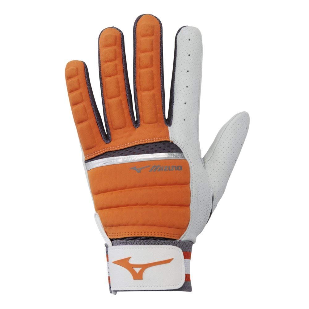 Mizuno B-130 Adult Baseball Batting Glove, Orange-Charcoal, X-Large