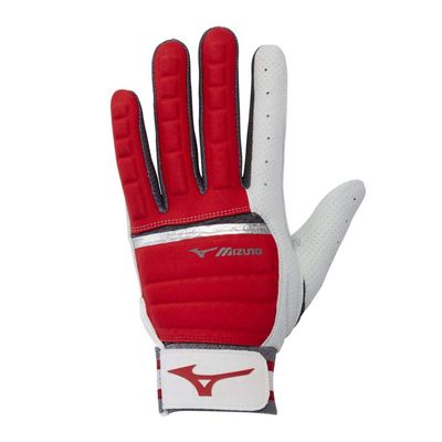 Mizuno B-130 Adult Baseball Batting Glove, Red-Charcoal, Medium