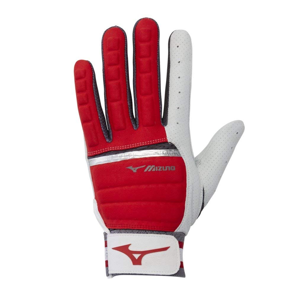 Mizuno B-130 Adult Baseball Batting Glove, Red-Charcoal, Medium