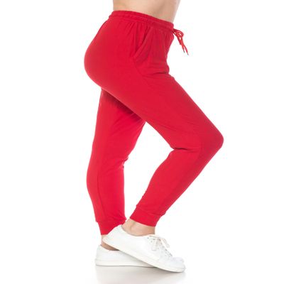 Leggings Depot Womens Relaxed fit Jogger Pants - Track Cuff Sweatpants with Pockets, Red, X-Large