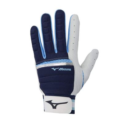 Mizuno B-130 Adult Baseball Batting Glove, Navy-Light Blue, XX-Large