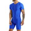 iiniim Mens Short Sleeve Full Body Swimsuits Front Zip Workout Gymnastics Leotard Bodysuit Biketard Blue XX-Large view 3