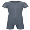 iiniim Mens Short Sleeve Full Body Swimsuits Front Zip Workout Gymnastics Leotard Bodysuit Biketard Gray X-Large view 1