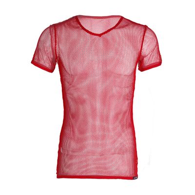 ACSUSS Men's Breathable See Through Fishnet Clubwear T-Shirt Tank Top Undershirt Red XL