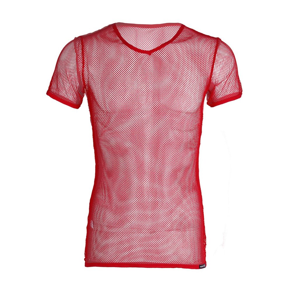 ACSUSS Men's Breathable See Through Fishnet Clubwear T-Shirt Tank Top Undershirt Red XL