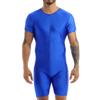 iiniim Mens Short Sleeve Full Body Swimsuits Front Zip Workout Gymnastics Leotard Bodysuit Biketard Blue Large view 2