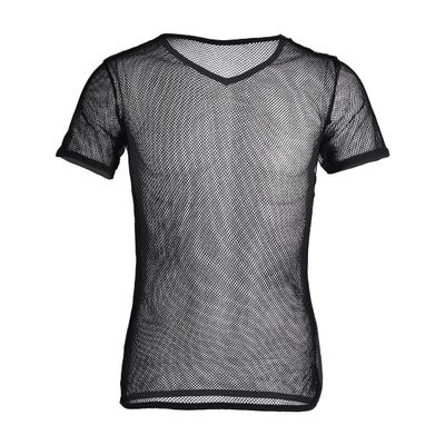 ACSUSS Men's Breathable See Through Fishnet Clubwear T-Shirt Tank Top Undershirt Black L