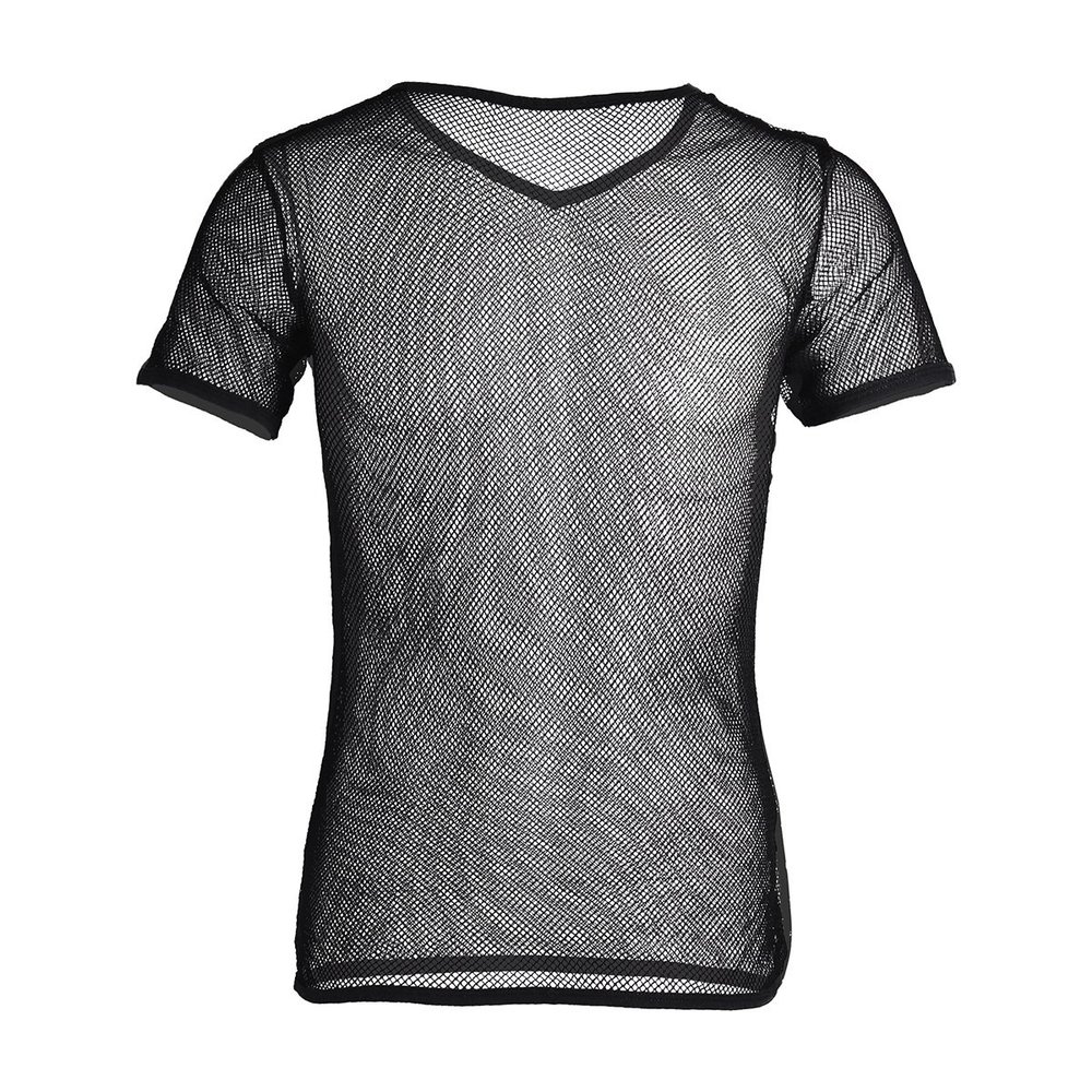 ACSUSS Men's Breathable See Through Fishnet Clubwear T-Shirt Tank Top Undershirt Black L