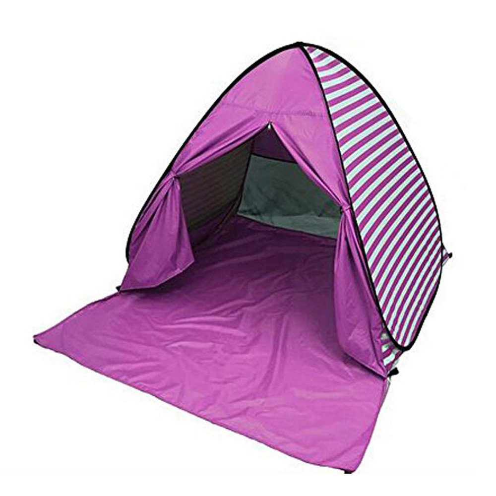 YBK Tech New Stripe Style Automatic Pop Up Beach Tent UV Protection Instant Portable Quick Cabana Sun Shelter for 2-3 Persons (Pink)