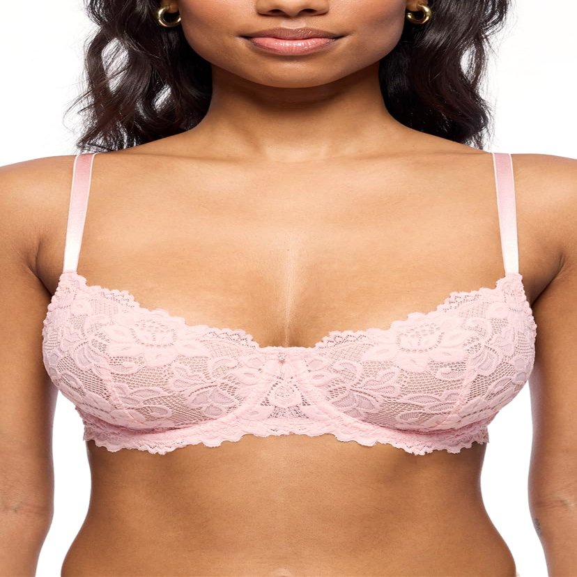 Emma Underwire Lace Bra, Unpadded Sheer Lingerie for Women, Perfect Everyday Balconette Demi Bra (36C, Crystal Rose)