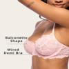 Emma Underwire Lace Bra, Unpadded Sheer Lingerie for Women, Perfect Everyday Balconette Demi Bra (36C, Crystal Rose) view 4