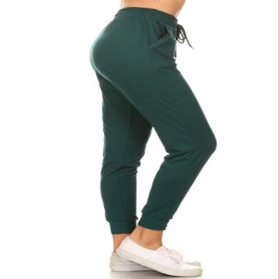 Leggings Depot Womens Relaxed fit Jogger Pants - Track Cuff Sweatpants with Pockets, Forest Green, Medium