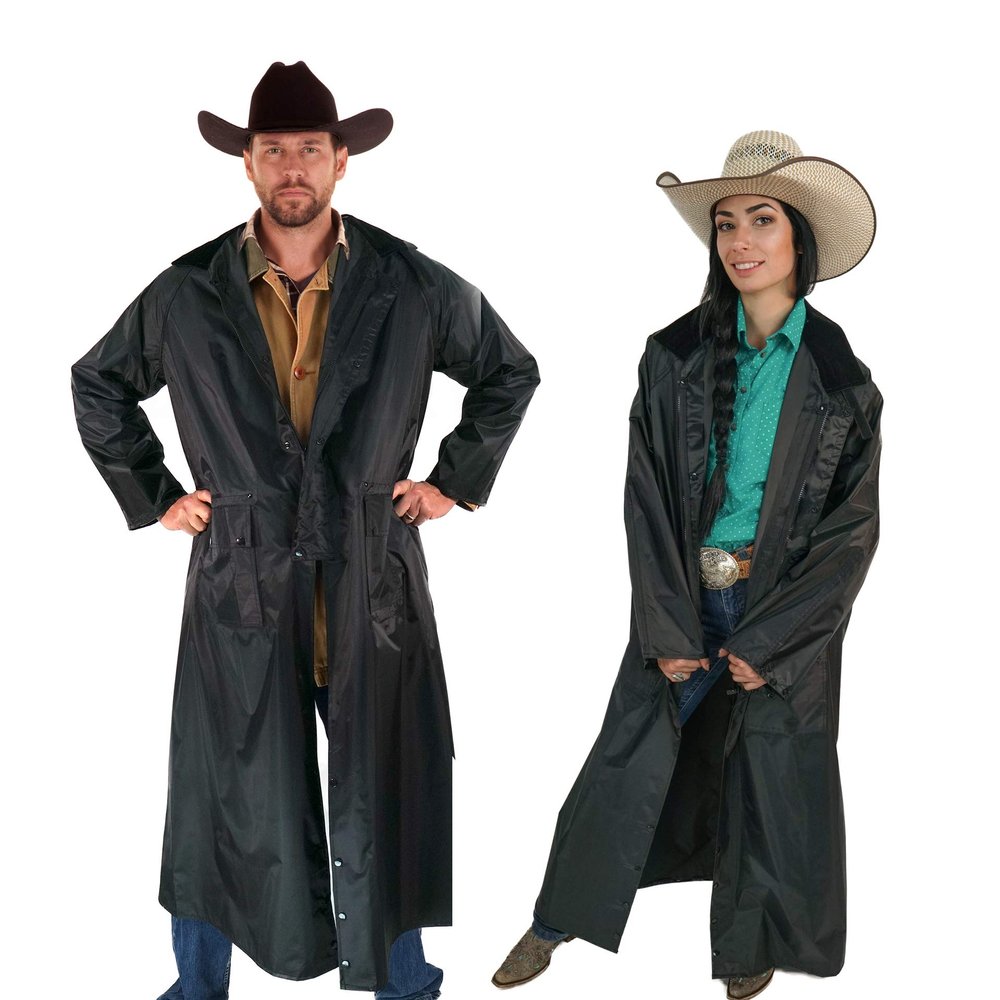 Southwestern Equine American Cowboy Saddle Slicker Rain Coat Duster 100% Waterproof Full Length Unisex (Black, XX-Large)