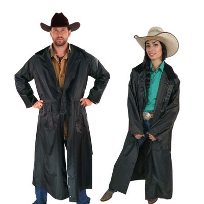 Southwestern Equine American Cowboy Saddle Slicker Rain Coat Duster 100% Waterproof Full Length Unisex (Black, XXX-Large)