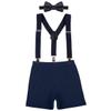 IWEMEK Kids Baby Boys First Birthday Cake Smash Outfit Adjustable Y Back Elastic Clip Suspenders Bowtie set Party Pre-tied Bloomers Dark Blue view 1
