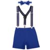 IWEMEK Kids Baby Boys First Birthday Cake Smash Outfit Adjustable Y Back Elastic Clip Suspenders Bowtie set Party Pre-tied Bloomers Royal Blue Stripe view 1