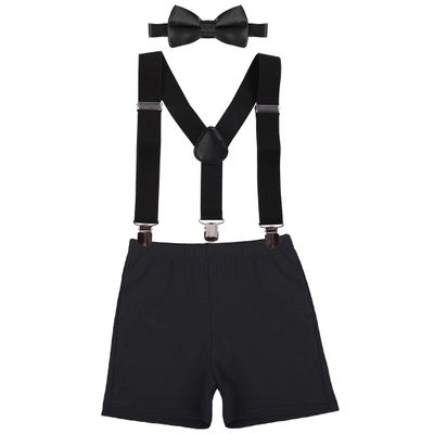 IWEMEK Kids Baby Boys First Birthday Cake Smash Outfit Adjustable Y Back Elastic Clip Suspenders Bowtie set Party Pre-tied Bloomers Black