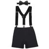 IWEMEK Kids Baby Boys First Birthday Cake Smash Outfit Adjustable Y Back Elastic Clip Suspenders Bowtie set Party Pre-tied Bloomers Black view 1