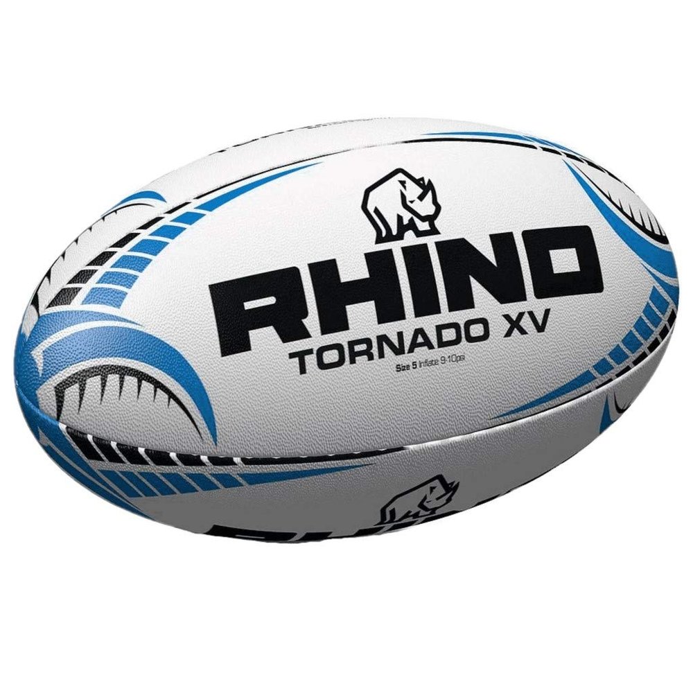 Rhino Tornado XV Rugby Ball, Size 5, White/Blue