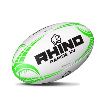 Rhino Rapide XV Rugby Ball, White/Green, Size 4, RRBRW4
