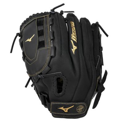 Mizuno GPM1255 Premier Series Slowpitch Softball Gloves, 12.5", Left Hand Throw, Black/Gold Tartan U web