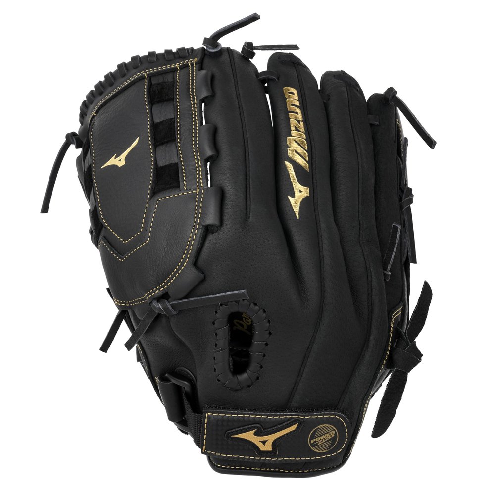 Mizuno GPM1255 Premier Series Slowpitch Softball Gloves, 12.5", Left Hand Throw, Black/Gold Tartan U web