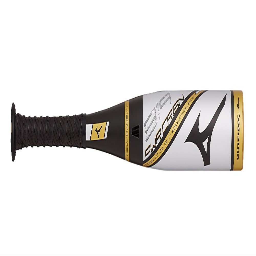 Mizuno B19-PWR CRBN BBCOR Baseball Bat (-3), Silver-Gold 33"/30 oz.