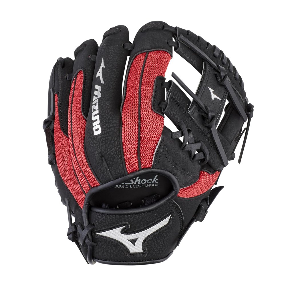 Mizuno GPP1000Y3RD Prospect Series PowerClose Baseball Gloves, 10", Left Hand, Black/Red Deep III Web
