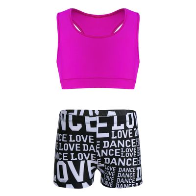 YiZYiF Child Girls 2-Piece Tank Top with Letter Print Bottoms Set for Gymnastics Dance Gym Sports Rose 3-4