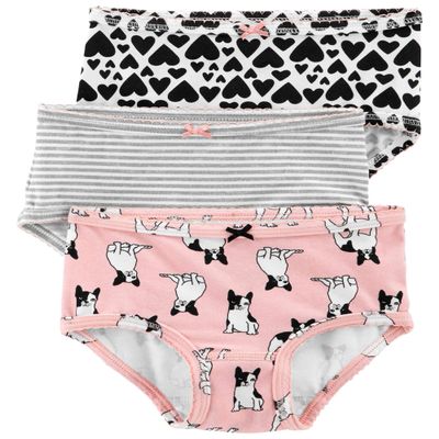 Carter's Little Girl's 3-Pack Stretch Cotton Panties (2-3T, Black Hearts(33309415)/Grey Heather/Pink Dogs)