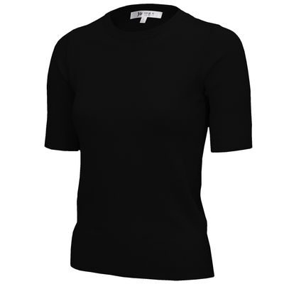 YEMAK Women's Knit Sweater Top Half Sleeve Crewneck Basic Casual Classic Fit Lightweight Knitted Soft Pullover Tee MK3664-BLK-L