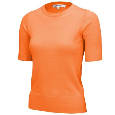 YEMAK Women's Daily 1/2 Sleeve Slim-Fit Pullover Sweater Vintage Inspired,Light Orange,Medium