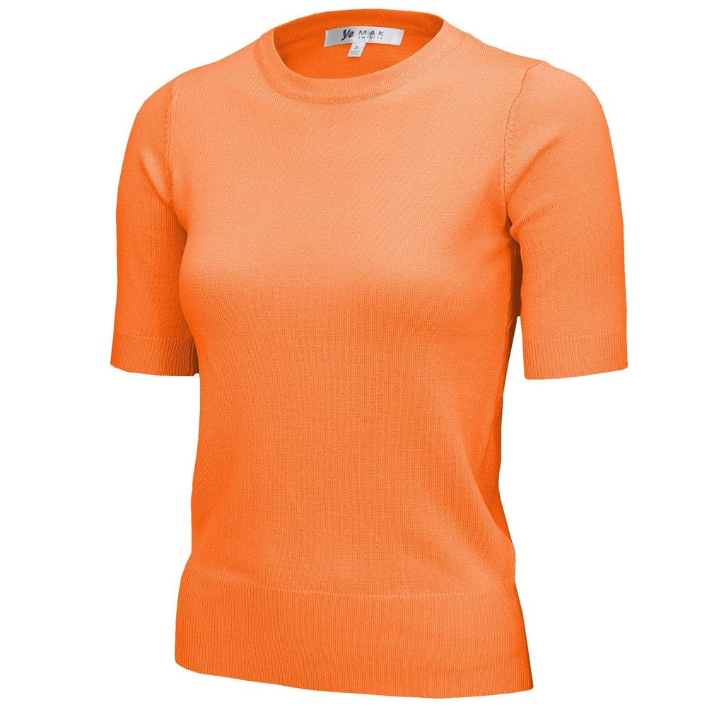 YEMAK Women's Daily 1/2 Sleeve Slim-Fit Pullover Sweater Vintage Inspired,Light Orange,Medium