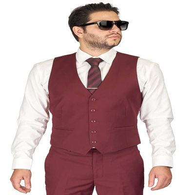 AZAR MAN Men's Slim Fit Dress Suit Vest 5 Button Adjustable Back Strap 48 Chest (XXLarge), Solid Burgundy
