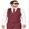 AZAR MAN Men's Slim Fit Dress Suit Vest 5 Button Adjustable Back Strap 48 Chest (XXLarge), Solid Burgundy view 1