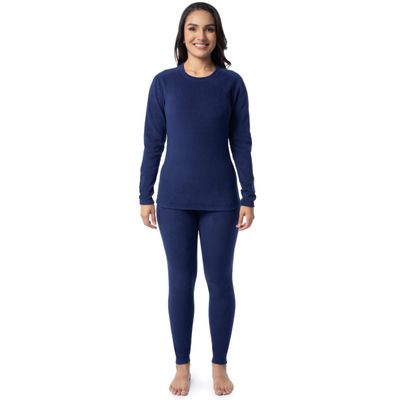 Fruit of The Loom Women's Fleece Lined Thermal Underwear Set Underwear, Indigo Ocean, Medium