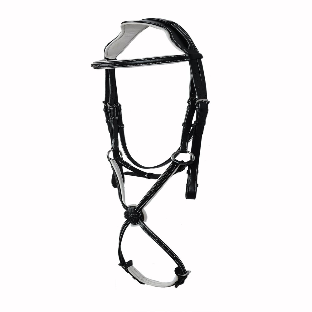 SIE EQUESTRIAN Designer Crown Figure 8 Fur Noseband Horse Leather Mexican Bridles White Padding (Havana, Full)