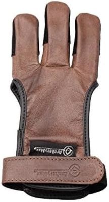 ArcheryMax Handmade Brown Leather Three Finger Archery Gloves (Brown, X-Large)