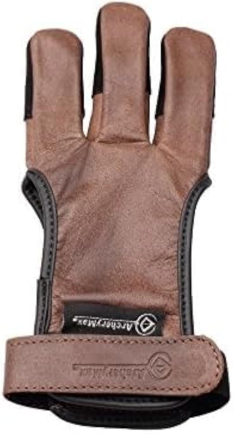 ArcheryMax Handmade Brown Leather Three Finger Archery Gloves (Brown, X-Large)