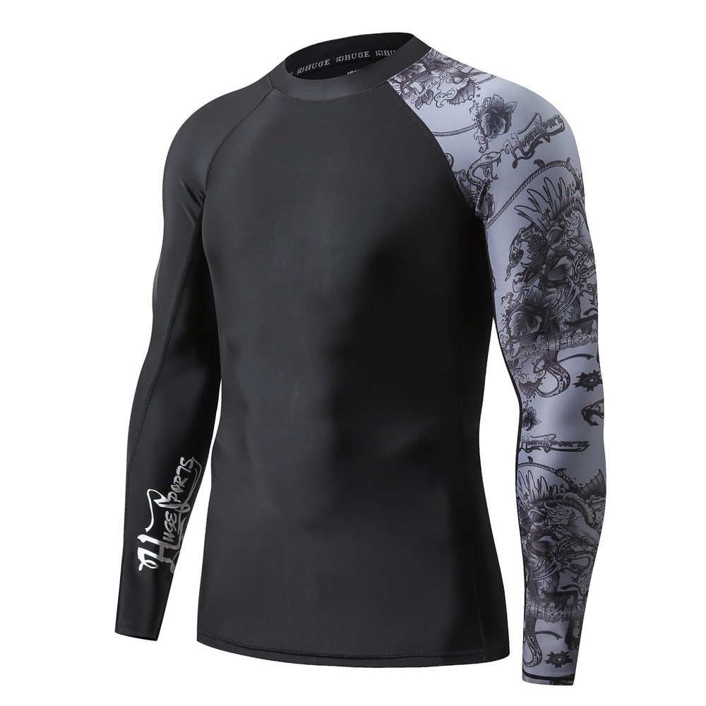 HUGE SPORTS Men's Splice UV Sun Protection UPF 50+ Skins Rash Guard Long Sleeves (Piracy, 2XL)