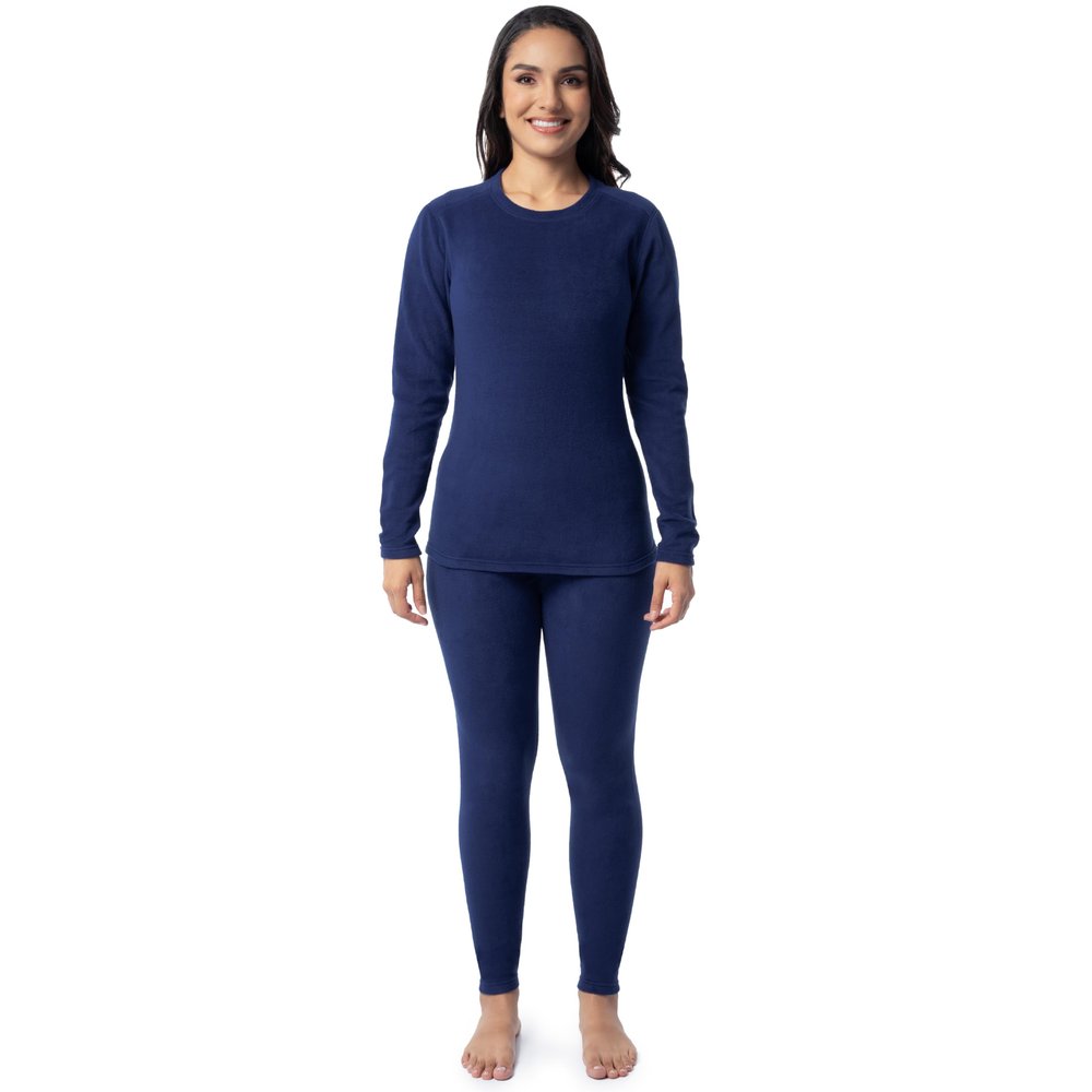 Fruit of The Loom Women's Fleece Lined Thermal Underwear Set Underwear, Indigo Ocean, Small