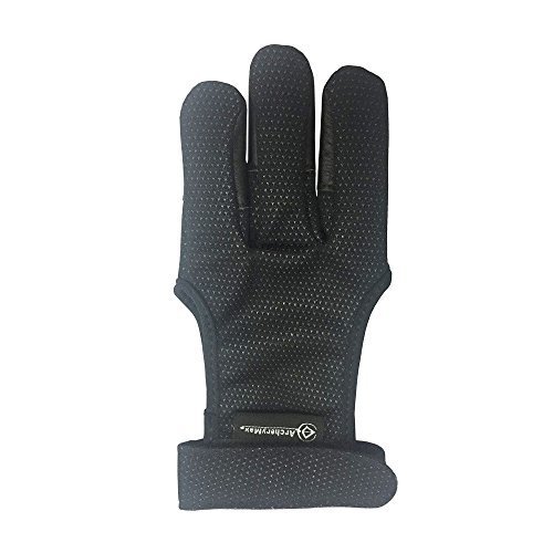 ArcheryMax Handmade Brown Leather Three Finger Archery Gloves (Black, X-Large)