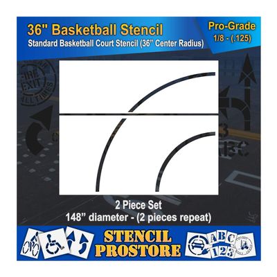 Athletic Marking Stencils - 36 inch Basketball Court Stencil Set - 36" and 72" Repeating Pieces - (2 Piece) - 1/8" (128 mil) - Pro-Grade