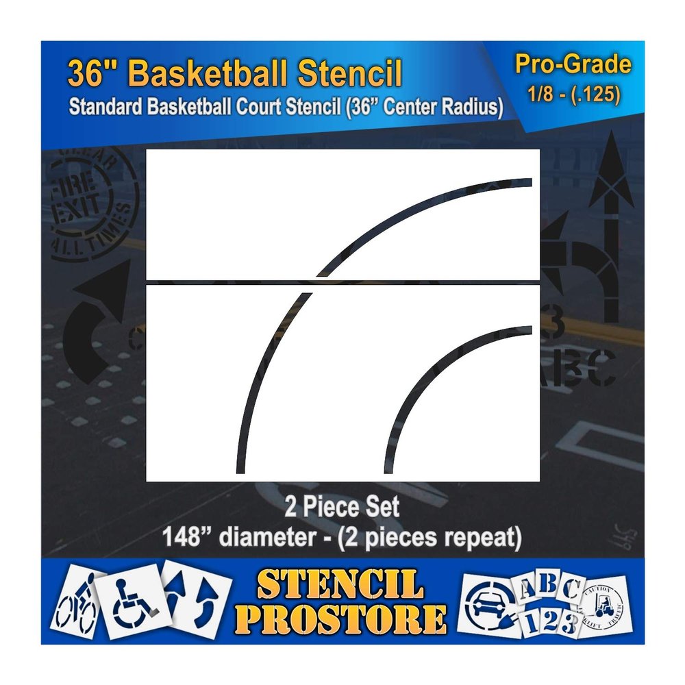 Athletic Marking Stencils - 36 inch Basketball Court Stencil Set - 36" and 72" Repeating Pieces - (2 Piece) - 1/8" (128 mil) - Pro-Grade