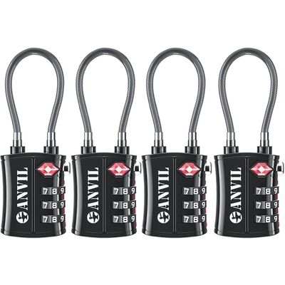 ANVIL TSA Locks for Luggage TSA Approved Cable Travel Lock with Zinc Alloy Body, 3-Digit Combination Lock for Suitcases, Backpacks, Gun Cases, Zippers