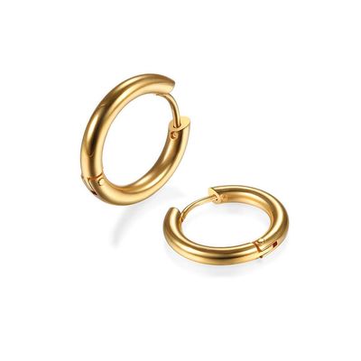 316L Surgical Stainless Steel Huggie Hoop Earrings 12mm Gold Hypoallergenic Earrings Hoop Cartilage Helix Lobes Hinged Sleeper Earrings For Men Women(E01:12mm Gold(THK 2.0mm))