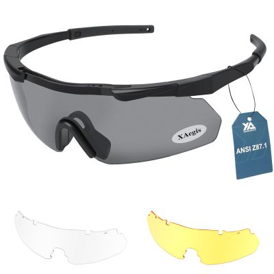 xaegistac Tactical Eyewear 3 Interchangeable Lenses Outdoor Unisex Shooting Glasses (Black Frame)